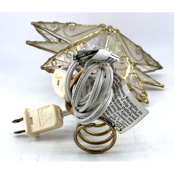 Capiz Shell Star Christmas Tree Topper Light Up Plug In Gold Swirl Trim 8 x 8" - Picture 7 of 9